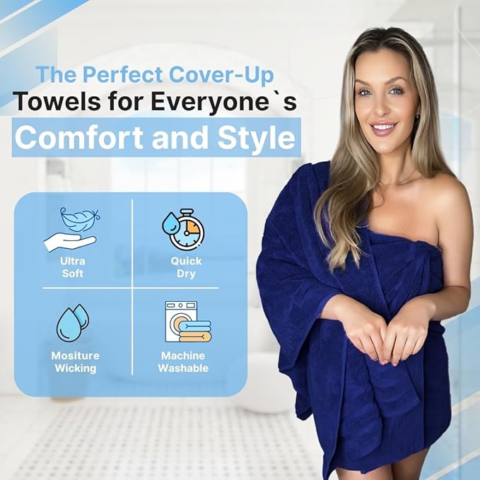 Infinitee Xclusives 100% Cotton Luxury Bath Towels Set of 2 (27x54 Inches) (Tranquil Navy, Bath Towels - Pack 2)