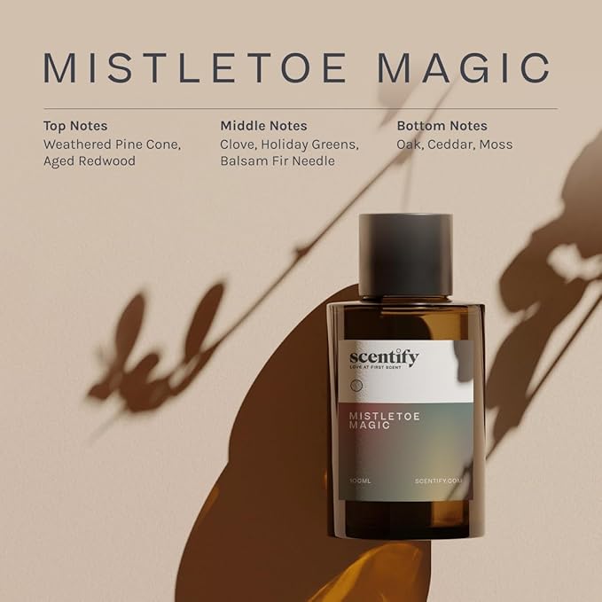 Scentify Holiday Mistletoe Magic Aroma Oil Christmas Refill Scent for Oil Diffusers - Pine, Oak, Moss, Clove, Cedar - Luxurious Relaxing Aromatherapy Fragrance 100ml, 3.38oz
