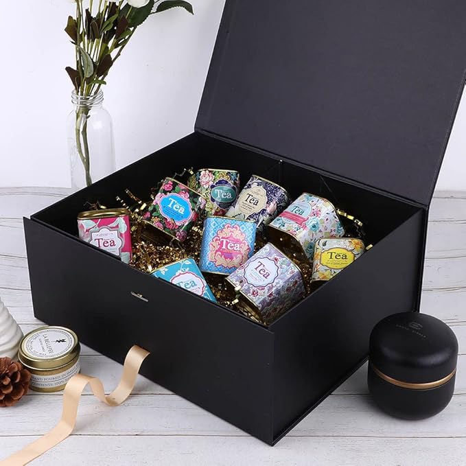 Black Gift Boxes Large 13x11x5.3 Inches, Black Boxes with Ribbon, Gift Box with Lid Magnetic Closure, Christmas Gift Boxes for Presents Graduation Storage (Matte Black)