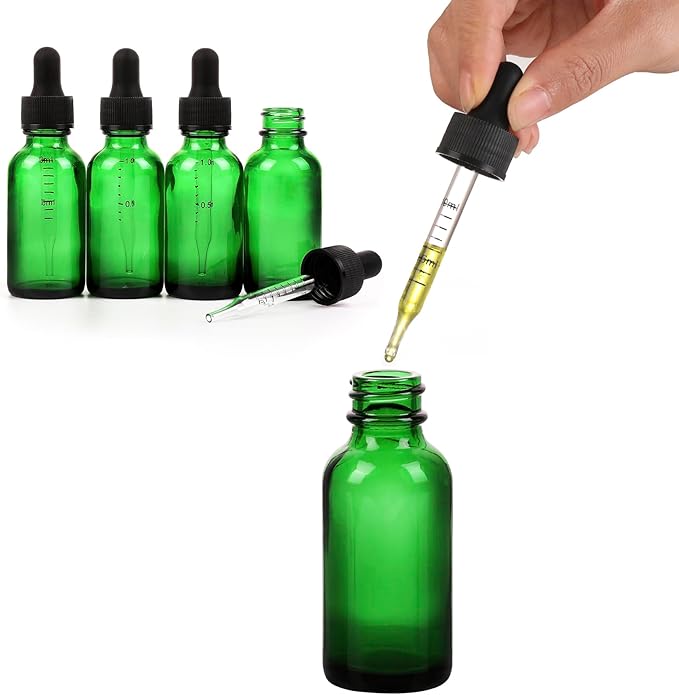 48 Pack,1oz Glass Dropper Bottle,Green Tincture Bottles with Dropper,Pretty Finish for All Kinds of Liquids,Oil Bottles for Hair- Stronger Suction ideal for Leakproof Travel