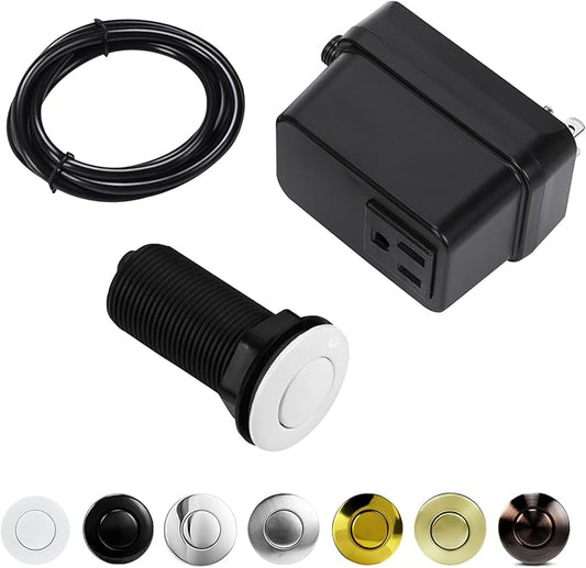 Garbage Disposal Switch, Cordless Air On Off Kit for Food Waste Disposer, Plastic White, LONG 3.5" Sink Top Push Button by CLEESINK