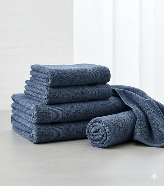 BIOLINEN Navy Bath Towels 24x48 inches 6 Pack | Ultra Soft, Highly Absorbent | 100% Cotton Towels for Bathroom, Gym, Spa, and Hotel Use