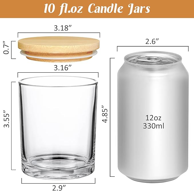 30 Pack Glass Candle Jars-10oz Clear Empty Candle Jars with Bamboo Lids, Bulk Candle Jars for Making Candles Containers - Dishwasher Safe