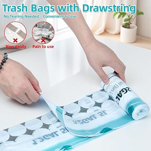 OKKEAI 1.2 Gallon Mini Trash Bags, Small Drawstring Bathroom Garbage Bags 5L – Leak-Proof Tear-Resistant Wastebasket Liners for Bathroom, Office 70 Count