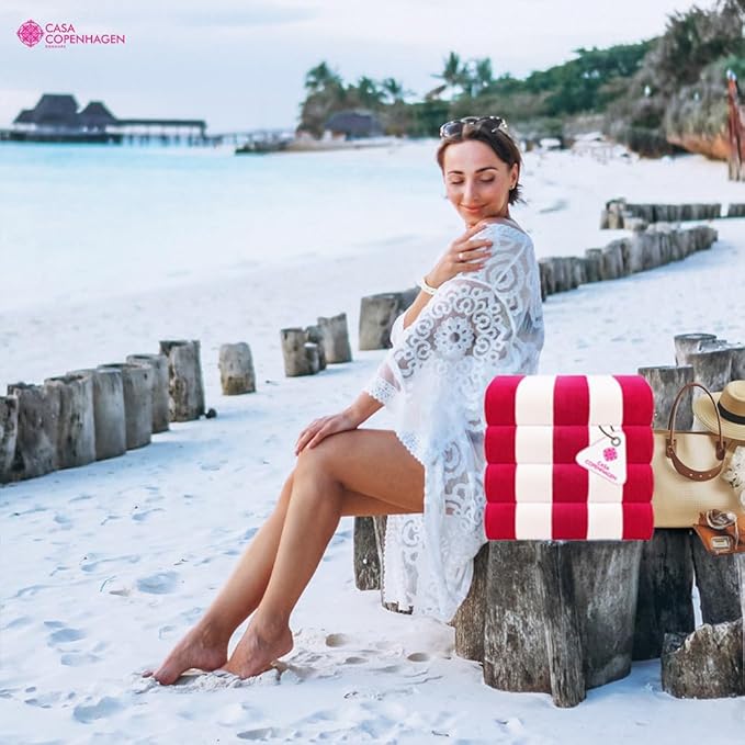 CASA COPENHAGEN Cabana Beach Designed in Denmark Rough and Tough, Quick Dry, Pool, Bath & Shower 30x60 inches 4 Pieces Cotton Beach Bath Towels Set - Pink