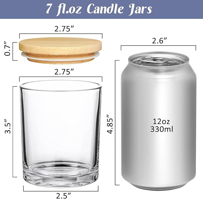 30 Pack Glass Candle Jars -7oz Clear Empty Candle Jars with Bamboo Airtight Lid, Bulk Candle Containers for Making Candles, 7 Fl.oz