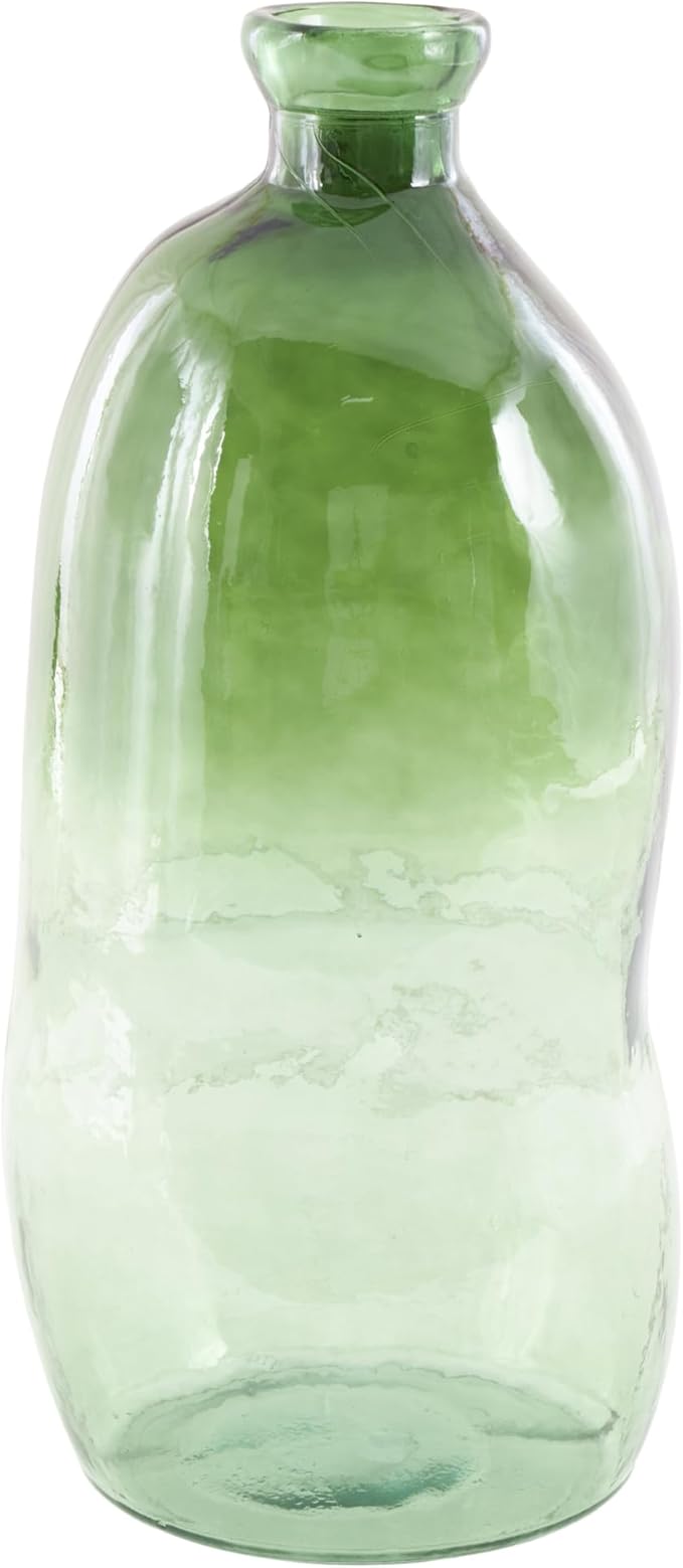 Deco 79 Recycled Glass Abstract Handmade Decorative Vase Tall Curved Ombre Spanish Bottle Centerpiece Vase, Flower Vase for Home Decoration 13" x 13" x 29", Green