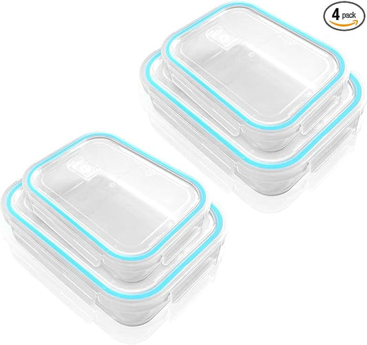 Are l 【4-Packs, Glass Meal Prep Containers with Snap Locking Lids Glass Food Containers,Airtight Lunch Container,Microwave, Oven, Freezer and Dishwasher