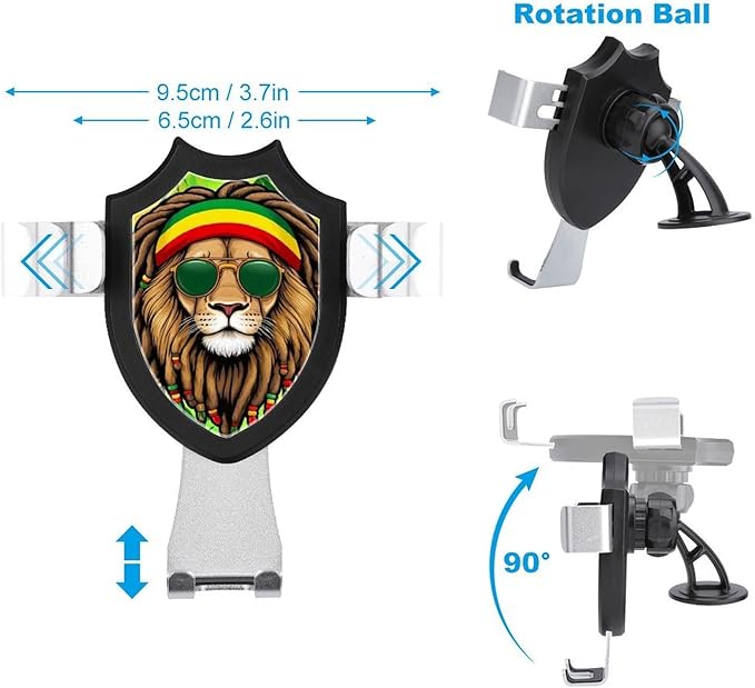 Universal Hands Free Automobile Cell Phone Holder, Phone Mount for Car Dashboard Air Vent Windshield Rasta Flag Weedleaf Rastafarian Reggae Lion
