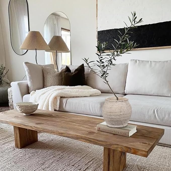 Briful 6.1'' Large Ceramic Rustic Vase Shabby Vintage Textured Vase, 4.72'' Wide Mouth Pampas Jar Vases Pottery for Fake Flowers Branches, Farmhouse Home Décor, Weddings Shelf Table Decor, Cream White