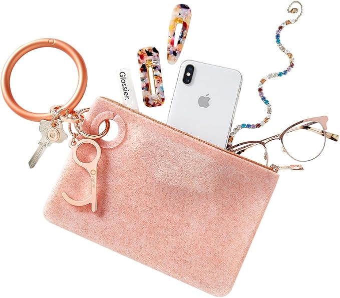 Oventure Large Silicone Pouch – Rose Gold Confetti | Waterproof Zipper Bag & Holiday Gift for Women, Makeup & Travel