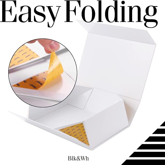 BLK&WH 6 Gift Boxes 13.5x9x4.1 Inches, White Gift Boxes, Large Gift Boxes with Lids, Bridesmaid Proposal Boxes, Collapsible Gift Boxes for Gift Packaging (Glossy White)