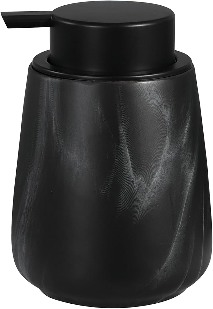 12Oz Ceramic Liquid Soap Dispenser - Modern Lotion Hand Soap Dispenser with Easy-to-Press Black Pump, Reusable and Refillable Dish Soap Dispensers for Bathroom & Kitchen, Marble Black