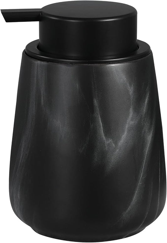 12Oz Ceramic Liquid Soap Dispenser - Modern Lotion Hand Soap Dispenser with Easy-to-Press Black Pump, Reusable and Refillable Dish Soap Dispensers for Bathroom & Kitchen, Marble Black