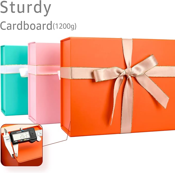 LIFELUM Gift Boxes Bulk, 13.85 x 8.35 x 4.45 inch 1 Pack Orange Gift Boxes with Lids Contains Card, Ribbon, Shredded Paper Filler Gift Boxes for Birthdays, Baby Shower, Bridal Gifts,Weddings