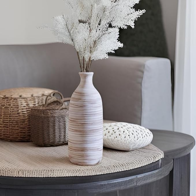 ALMA White Ceramic Vase 10 inch Tall, Narrow Boho Vases for Eucalyptus Leaf Branch, Small Pampas Grass Vase for Minimalist Home Decor, Coastal, Modern Bohemian Style Decor