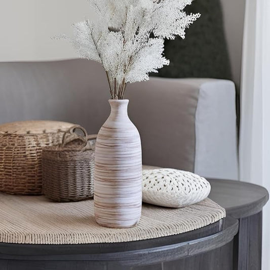 ALMA White Ceramic Vase 10 inch Tall, Narrow Boho Vases for Eucalyptus Leaf Branch, Small Pampas Grass Vase for Minimalist Home Decor, Coastal, Modern Bohemian Style Decor