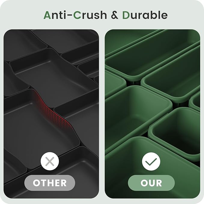 A-LuGei 【28PCS】 Drawer Organizer, Bathroom Organizers and Storage, Makeup organizer, Desk drawer organizer, Storage Bins for Kitchen Office Bedroom Vanity Jewelry Pantry Garage【ArmyGreen】【4Size】