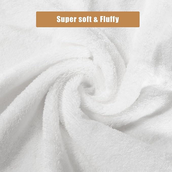 SEMAXE 18-Pack Bath Towel Set Include 6 Bath Towels, 6 Hand Towels, 6 Wash Cloths, 100% Cotton Bathroom Towels with Hanging Loops and Nano-Bio Lifecycle Labels, Soft and Absorbent Towel, White