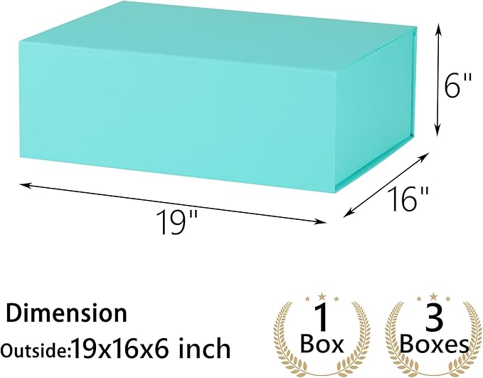 Turquoise Gift Box,19x16x6 Large Gift Boxes With Lids For Presents Includes Ribbon And Diy Printable Sticker Paper,Bridesmaid Proposal Box,Magnetic Gift Box For Birthday,Wedding,Graduation