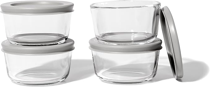 DURA LIVING Borosilicate Glass Food Containers - 8 Piece Set (1 cup) - Premium Storage Solution Microwave & Dishwasher Safe, BPA-Free Lids, Grey