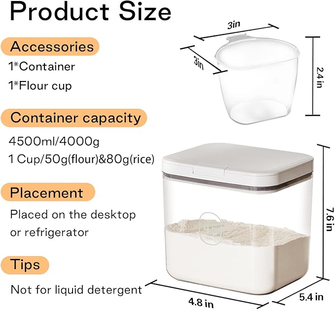 Flour Storage Container 4.5L with Easy-to-Use Dispenser - Perfect for Bakers and Cooking Enthusiasts
