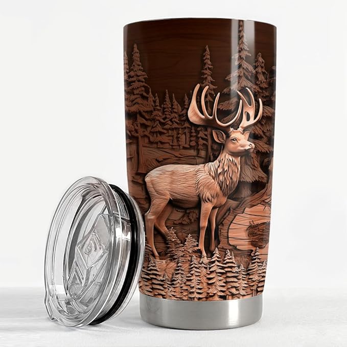 SANDJEST Deer Tumbler 20oz Stainless Steel Insulated Tumblers Coffee Travel Mug Cup Deer Gifts for Men Gift for Birthday Christmas