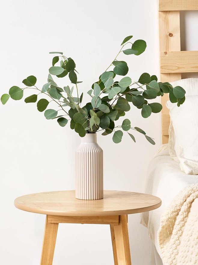 White Ceramic Flower Vase, Minimalist Home Decoration, 8 Inch Small Pampas Grass Vases for Kitchen, Bedroom, Office, Living Room, Bathroom, Shelf Centerpiece Table (White Beige)