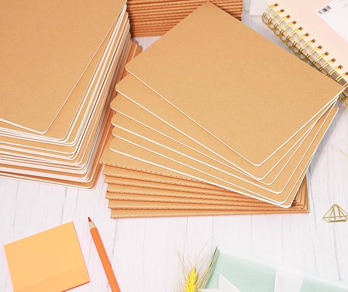 48 Pack A5 Blank Notebook Bulk Kraft Cover Blank Sketch Book Pad Travel Journals Composition Diary Subject Notebooks Planner 60 Pages, 8.3”x 5.5”