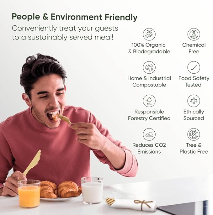 Premium Pre-Rolled Napkin and Bamboo Cutlery Set (30 Pack, 120 PCS) 100% Biodegradable, Eco-Friendly, Disposable Wrapped Cutlery - Includes Pre-Wrapped Bamboo Forks, Knives, Spoons, & Napkins