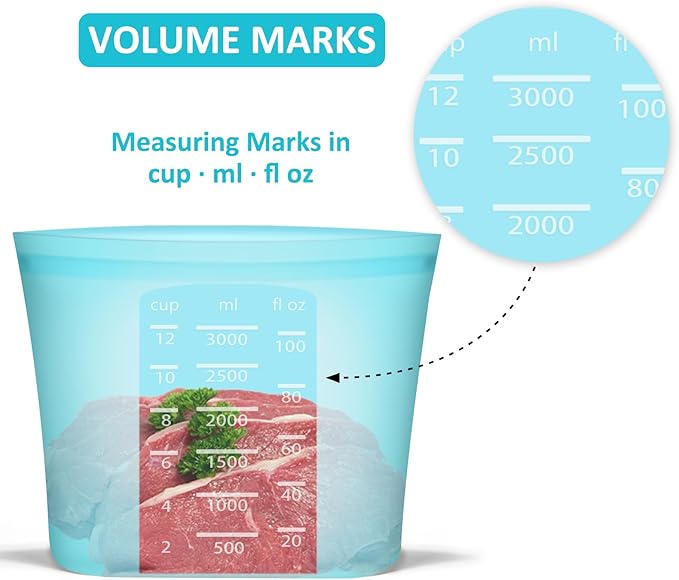 Reusable Food Storage Bags Extra Large, 0.8 Gallon/101 fl.oz/3000 ml, 4 Pack 100% Silicone Food Storage Bags Stand-Up Wide-Mouth Zip-Lock for Large Items, Freezer Microwave Oven Dishwasher Safe, Blue