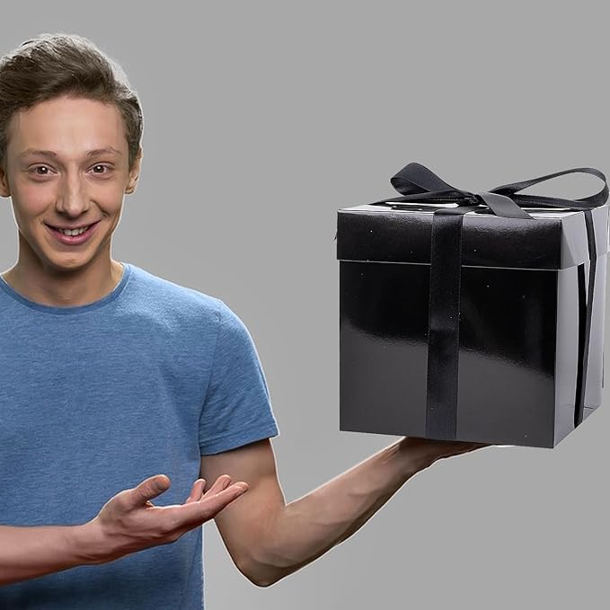 Jaywayang 5 Pack Black Gift Boxes with Lids, Ribbons and Tissue Papers Square Gift Boxes - 7.1 Inch - Birthday, Wedding, Presents Wrapping, Father's Day, Valentine's Day Decoration Party Favor Boxes.