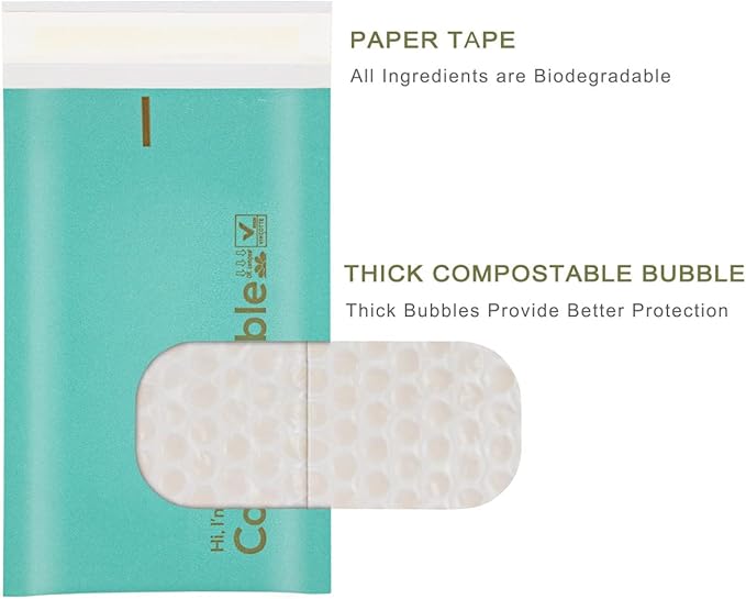 4x8 100% Biodegradable Bubble Mailers,25 Count Teal #000 Compostable Padded Packaging Wrap Envelopes Pouches Eco Friendly Self Seal Bags