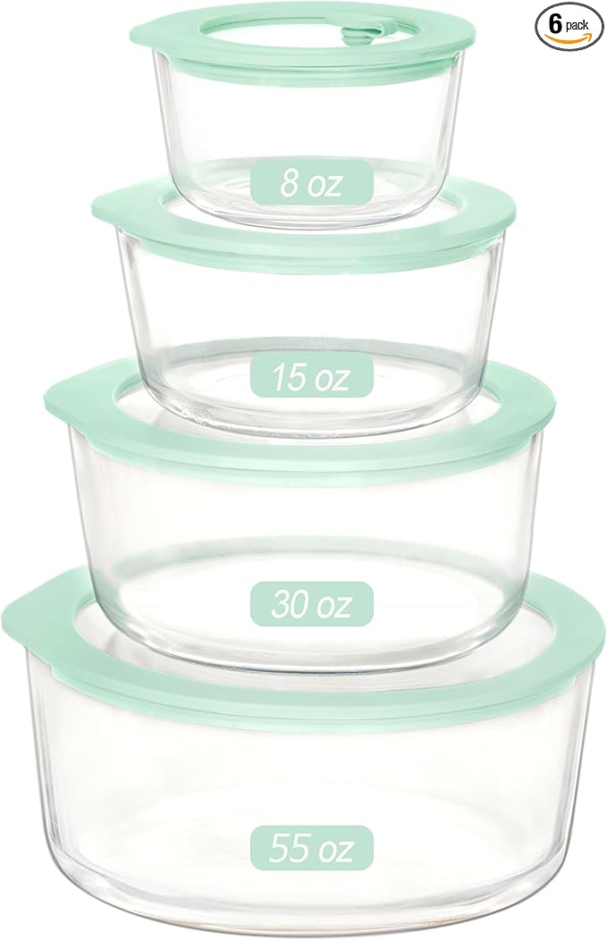 Urban Green Glass Food Container Set with Glass Lid, 4 Pack, Meal Prep Containers with Silicone Framed Airtight Lid, Leakproof, 100% Plastic Free,