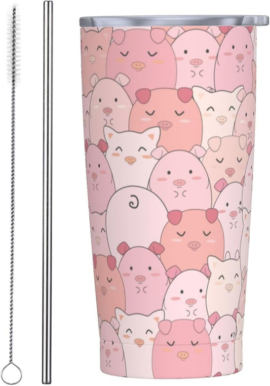 Cute Pigs Tumbler,Pigs 20oz Stainless Steel Insulated Travel Tumblers,Travel Coffee Mug with Lid and Straw Water Bottle Drink Tumbler Cups Gifts for Women Men Lovers