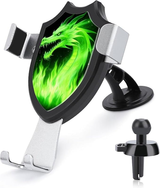 Universal Hands Free Automobile Cell Phone Holder, Phone Mount for Car Dashboard Air Vent Windshield Black Green Fire Dragon