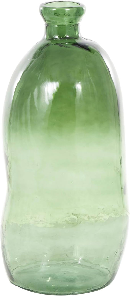 Deco 79 Recycled Glass Abstract Handmade Decorative Vase Tall Curved Ombre Spanish Bottle Centerpiece Vase, Flower Vase for Home Decoration 13" x 13" x 29", Green