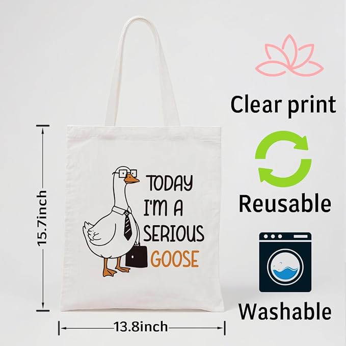 Canvas Tote Bag for Women, Today I'm A Serious Goose Shoulder Bags, Casual Canvas Totes to Work Traveling, Christmas Gifts to Friends and Family, Holiday Gift Bags for Wrap Storage
