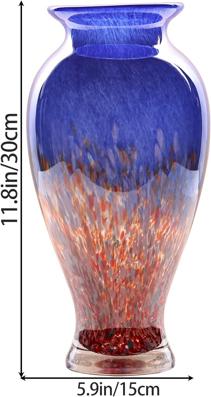 Blown Glass vase, Unique Glass vase, Colorful Bottle Decorative vase for Home Living Room Dining Table re Office Wedding entryway Desktop Decorative Flower vase. (Blue)