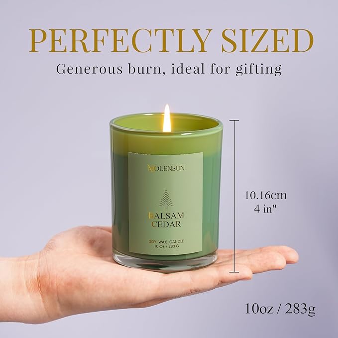Balsam Cedar Candle, 10oz Soy Scented Candle for Home, Christmas Birthday & Holiday Gifts for Women & Men, Long Lasting 50+ Hour Clean Non-Toxic Burn, Elegant Winter & Christmas Festive Home Decor