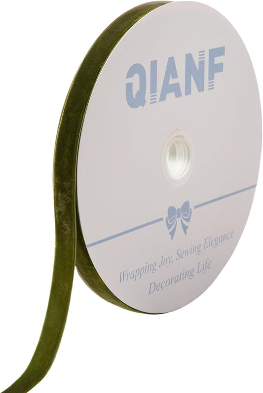 Vintage Moss Green Velvet Ribbon Christmas Ribbon for Gift Wrapping Crafts Christmas Tree Ornaments Garland Decorations, 5/8 Inch X 25Yd