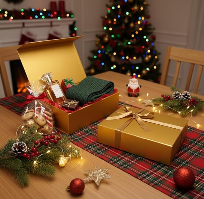 CECOBOX - Gift Boxes with Lids for Presents 11"x7.5"x3" - Matte, Collapsible Magnetic Closure Gift Box - Groomsmen & Bridesmaid Proposal Boxes, Wedding, PR, Birthdays, Holidays (Gold)