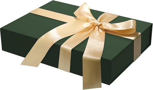 Gift Box with Lids, 11.5 x 8.5 x 2.3 In Magnetic Closure Collapsible Gift Boxes for wraps gifts of T-Shirts, Gloves, Scarves, Candy, Baby Clothes, Jewelry, Books, Comes with a Ribbon(Forest green)