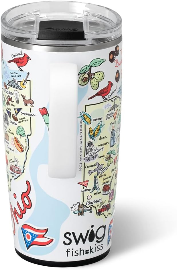 Swig Life 22oz Travel Mug, Insulated Tumbler with Handle and Lid, Travel Coffee Mug, Cup Holder Friendly, Stainless Steel 22 oz Tumbler, Reusable Insulated with Lid (Ohio)