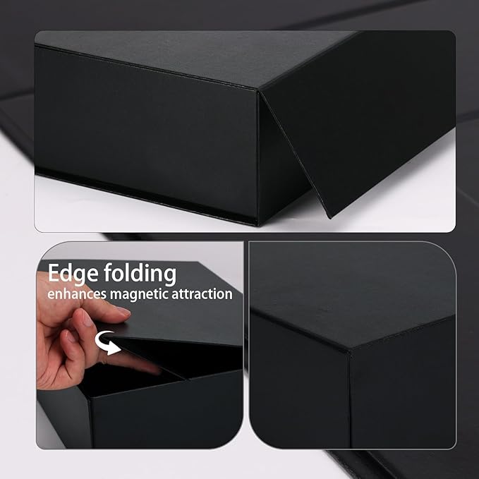 11x8x3.5 Inches Gift Box with Magnetic Closure Lid, Black Magnetic Boxes for Wedding, Groomsmen Bridesmaid Proposal, Birthdays, Mother's Day, 1 Pack