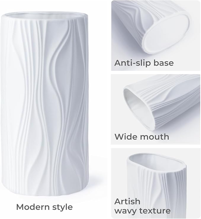 Cute White Flower Vases for Bouquet - Easter Vase - Large Ceramic Vase for Pampas Grass - Home Decor Aesthetic - Jarrones Grandes para Sala Elegantes (White)