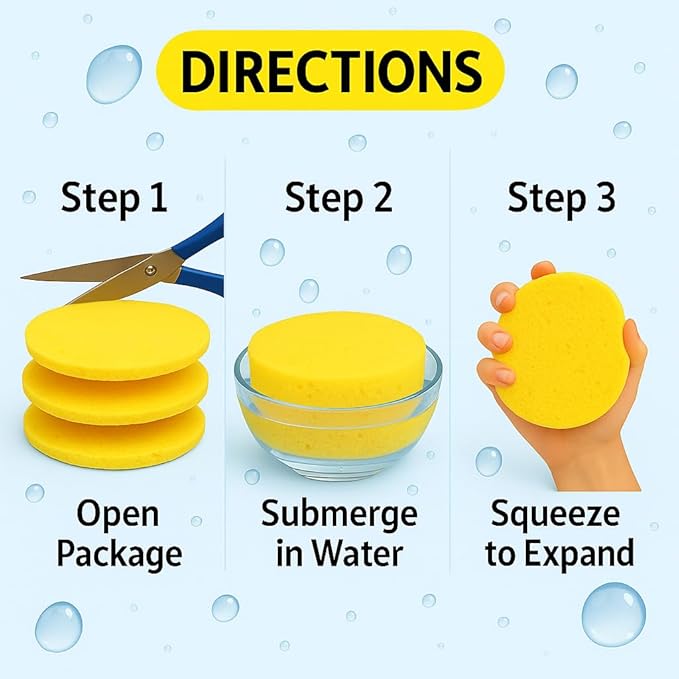 Round Sponge 3 Pack, Kitchen Sponge Set - Durable, Eco-Friendly Cleaning & Shower Sponges for Non-Stick Cookware, Heavy-Duty Tasks, Reusable & Washable