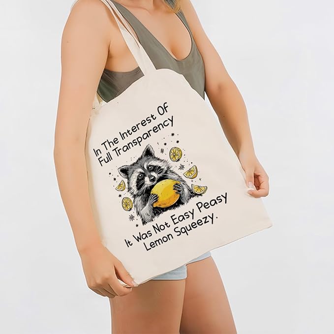 Canvas Tote Bag for Women, Funny Raccoon Shoulder Tote Bags, Casual Canvas Totes to Work Traveling, Christmas Gifts to Friends and Family, Holiday Gift Bags for Wrap Storage