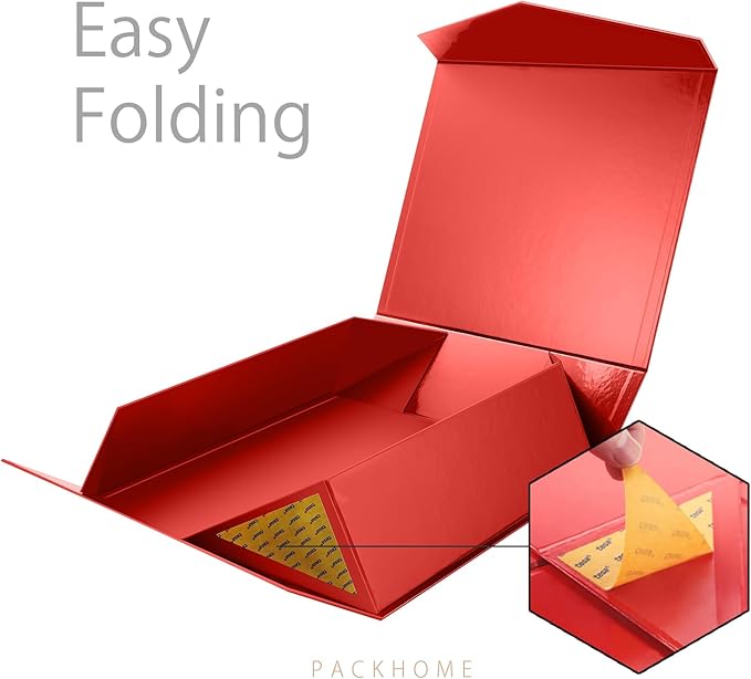 PACKHOME 17x14.5x5.5 Inches, 3 Extra Large Gift Boxes with Lids, Magnetic Closure Boxes for Clothes and Large Gifts (Glossy Red)