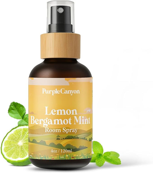 Purple Canyon Lemon Bergamot Mint Room Spray — 4 oz Natural Linen & Room Freshener — Bright Citrus & Mint Fragrance Mist — Energizing & Crisp — Premium Natural Fragrance Oils